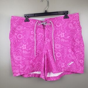 Cabelas Mens Swim Trunks Pink Size Large Polyester Zip Pockets